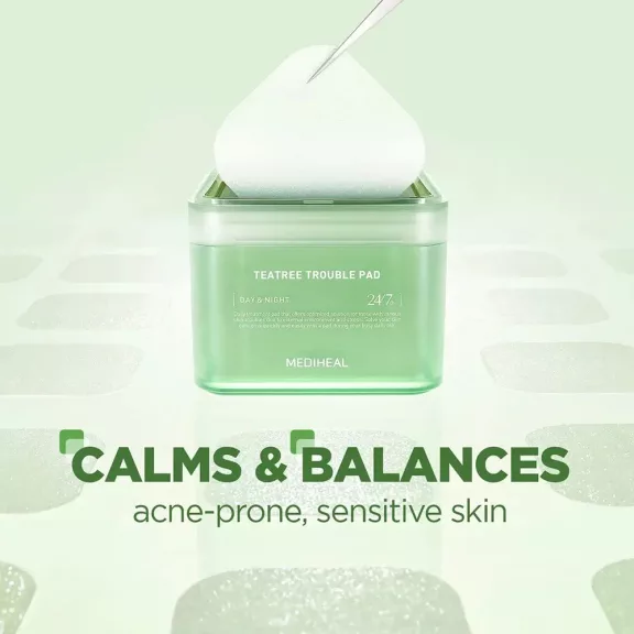Mediheal Teatree Trouble Pad - Bőrnyugtató és tónusjavító toner pad